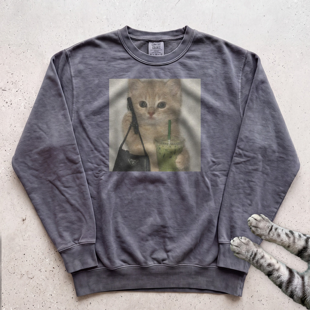 Cute Cat with Matcha Sweatshirt - Pepper