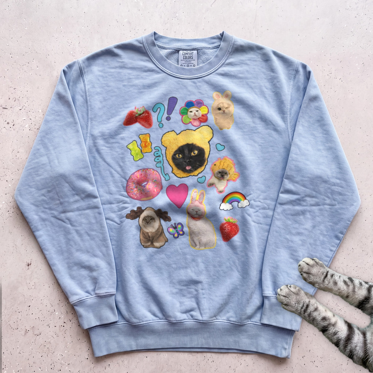 Cute Cats Sticker Collage Sweatshirt - Chambray