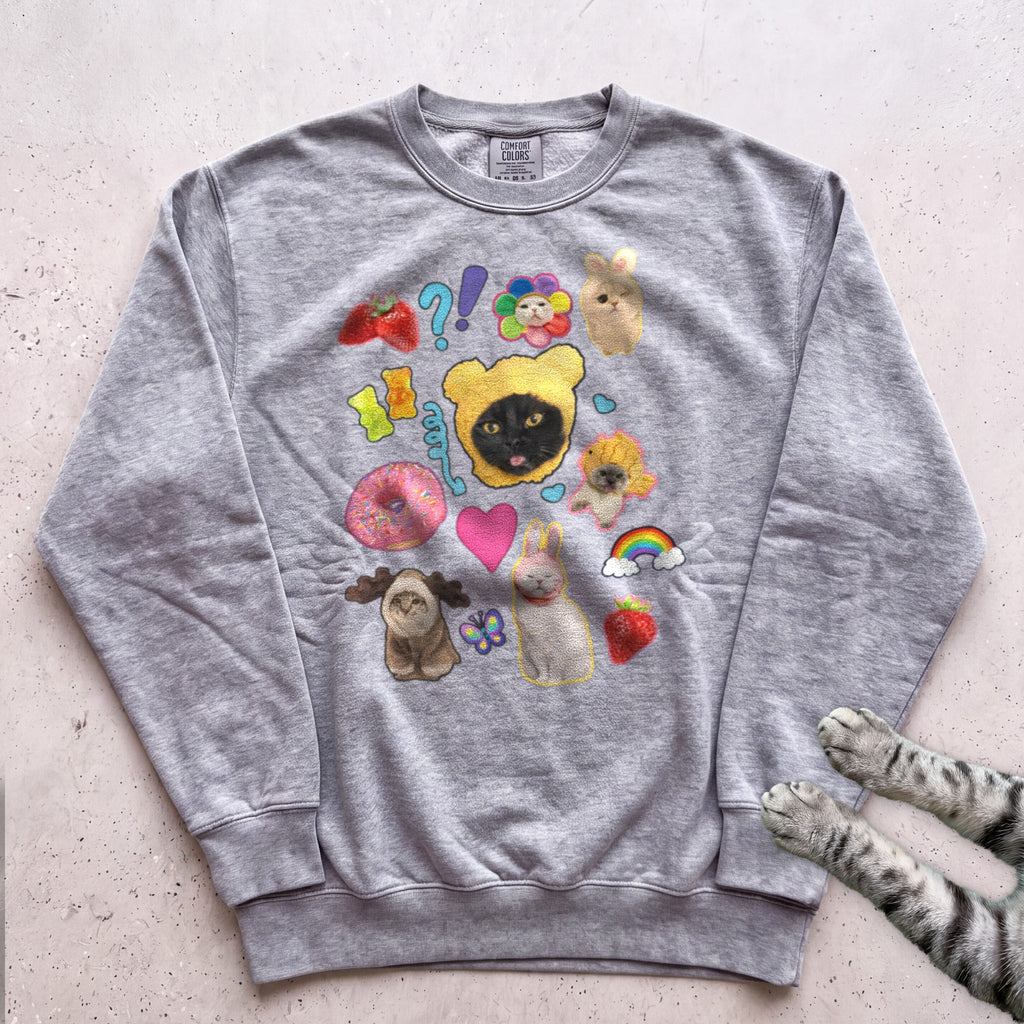 Cute Cats Sticker Collage Sweatshirt - Grey