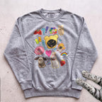 Cute Cats Sticker Collage Sweatshirt - Grey