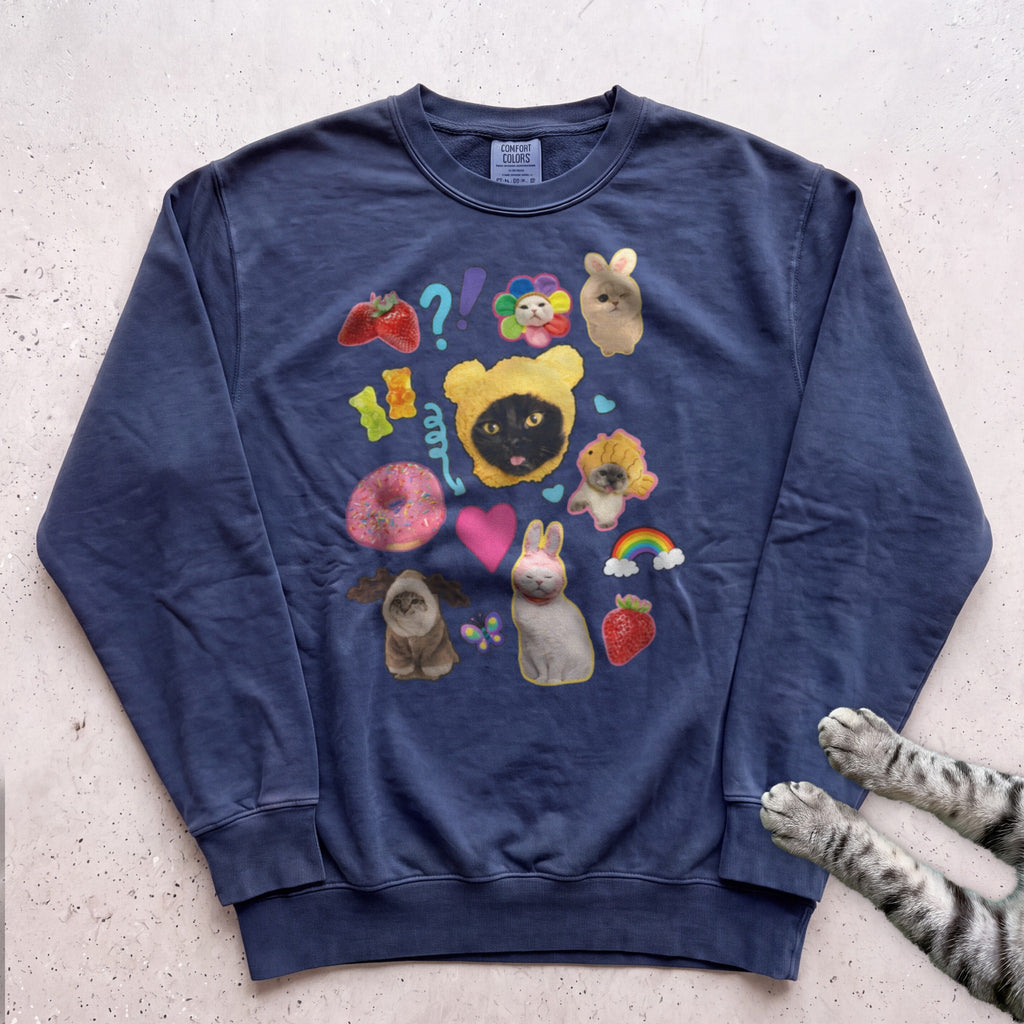 Cute Cats Sticker Collage Sweatshirt - True Navy