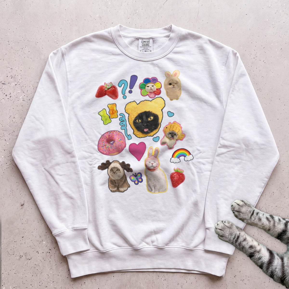 Cute Cats Sticker Collage Sweatshirt - White