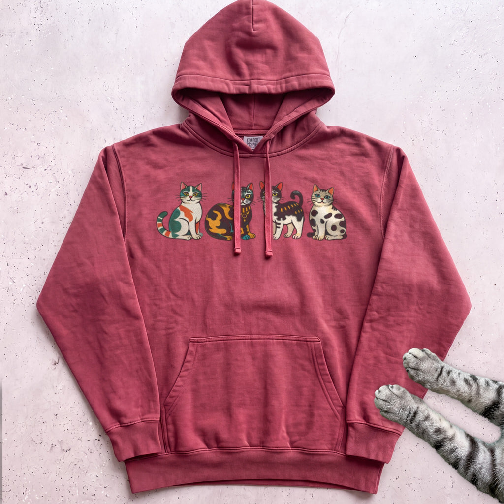 Cute Colorful Cats Hoodie - Crimson