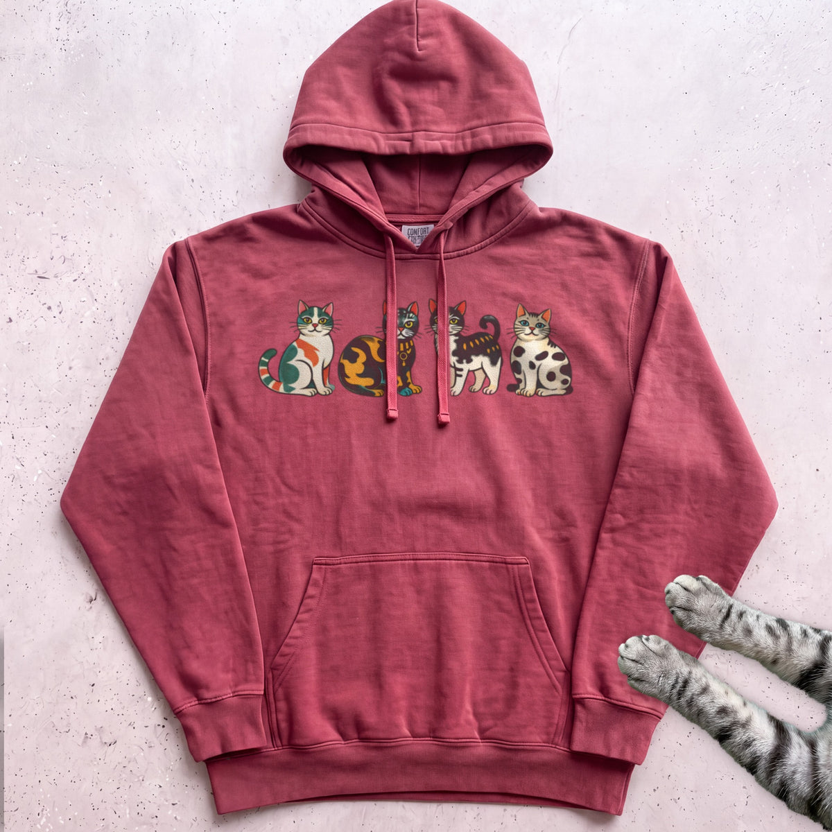 Cute Colorful Cats Hoodie - Crimson