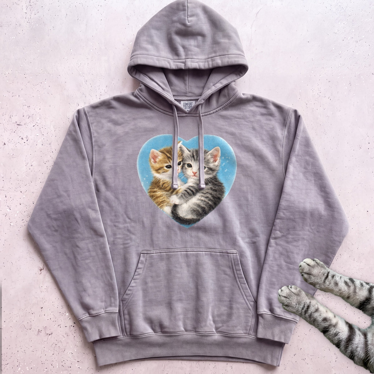Heart Kittens Hoodie - Grey