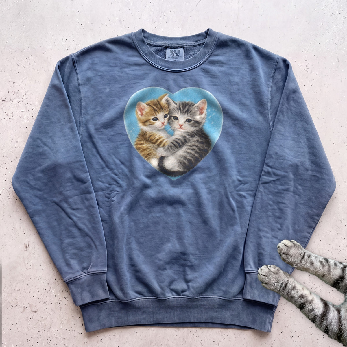 Heart Kittens Sweatshirt - Blue Jean