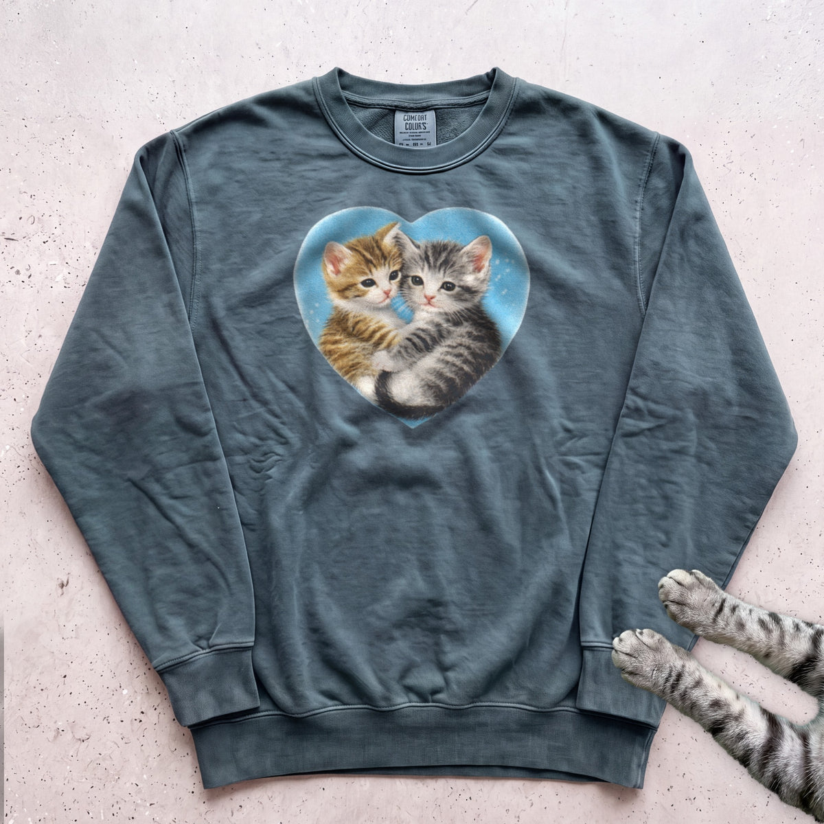 Heart Kittens Sweatshirt - Blue Spruce