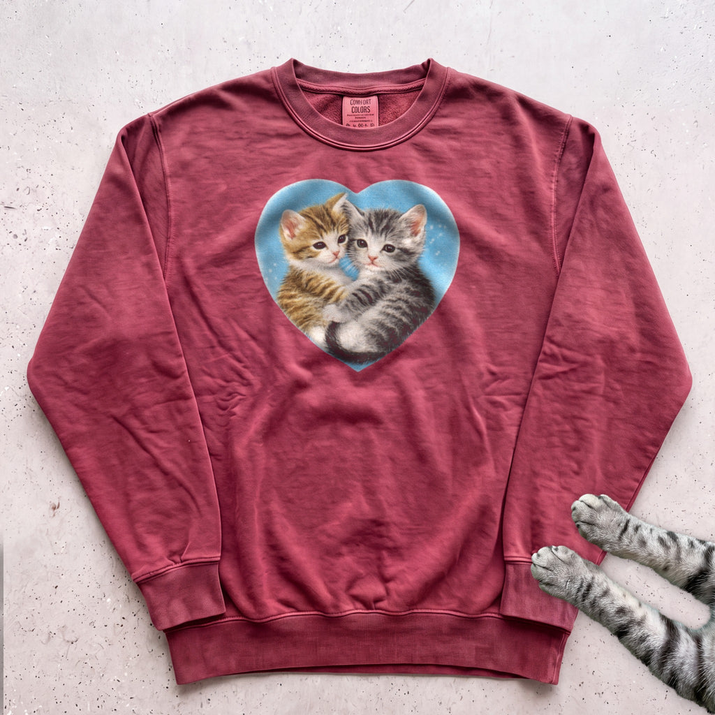 Heart Kittens Sweatshirt - Crimson