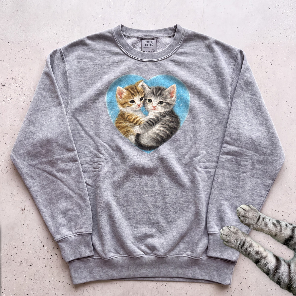 Heart Kittens Sweatshirt - Grey
