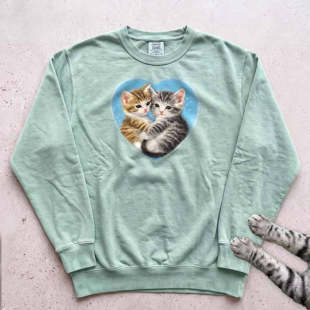 Heart Kittens Sweatshirt - Light Green