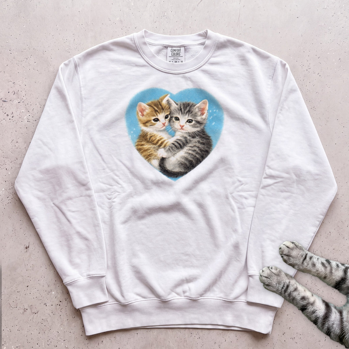 Heart Kittens Sweatshirt - White