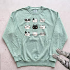 Cute Kawaii Cat Faces Sweatshirt - Light Green