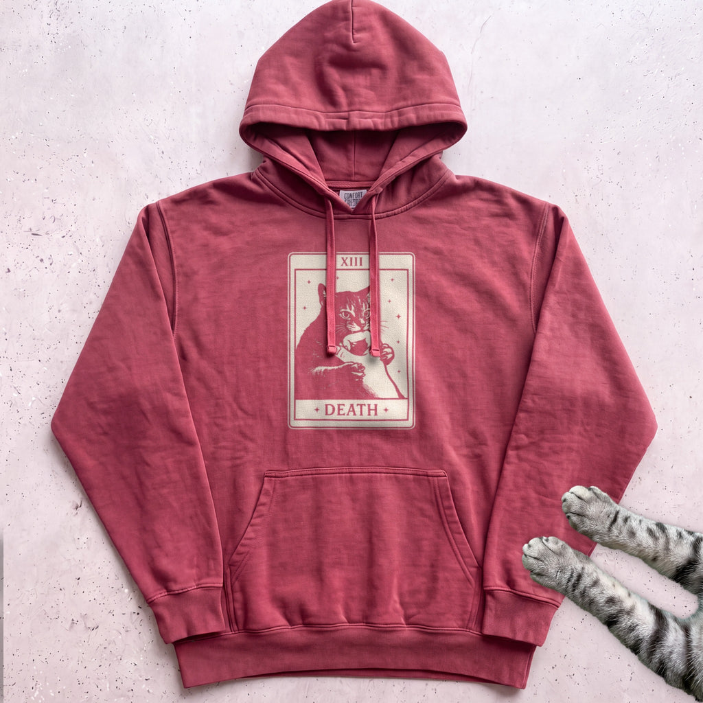 Death Tarot Cat Hoodie - Crimson