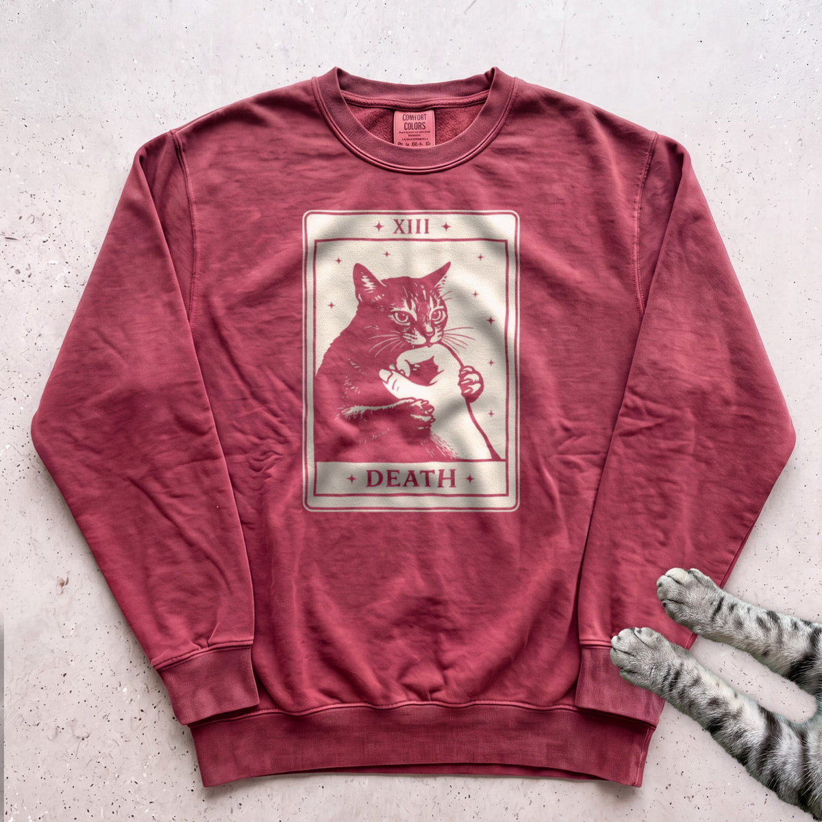 Death Tarot Cat Sweatshirt - Crimson