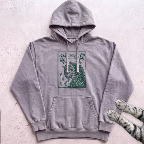Deck the Halls Then Knock Them Down Cat Hoodie - Grey