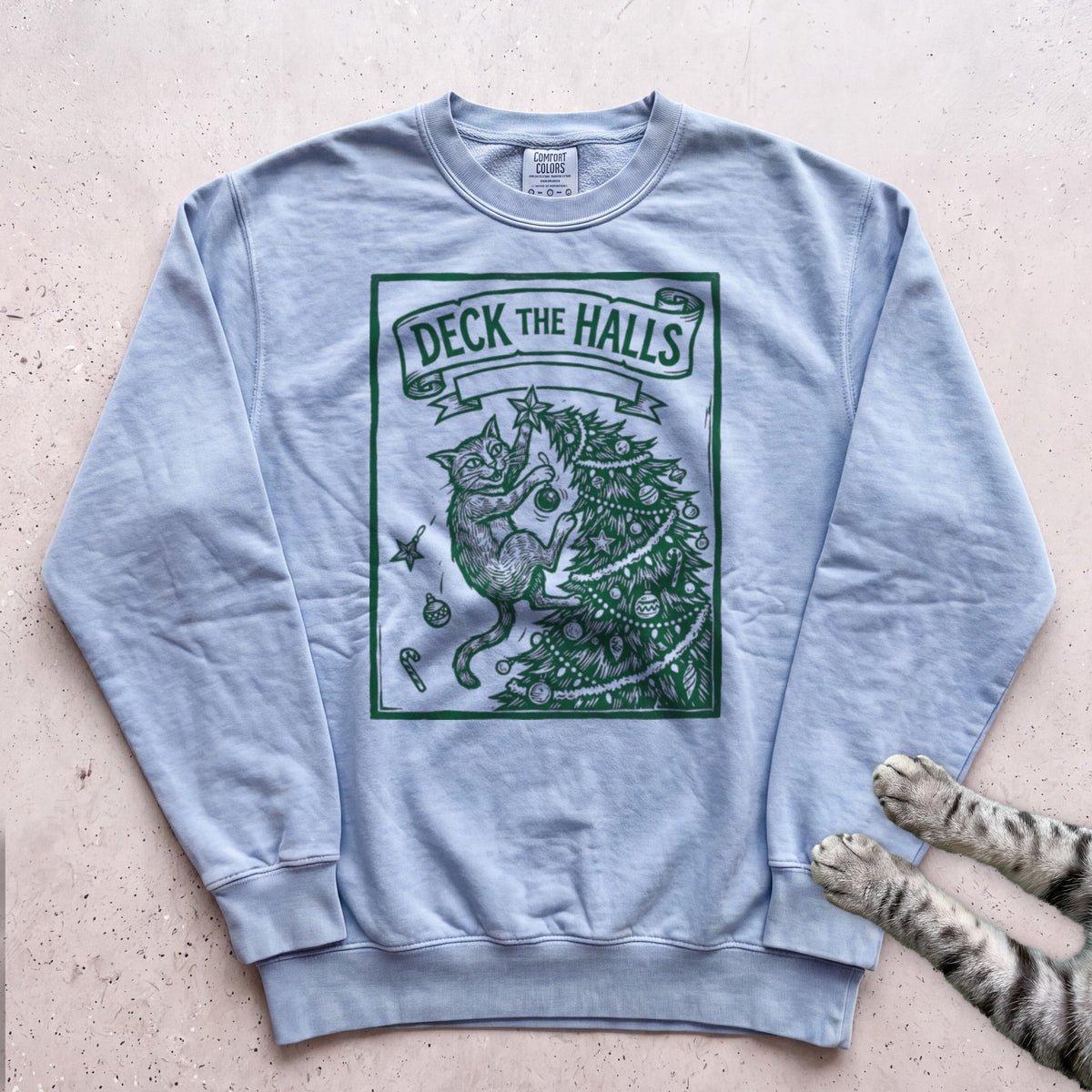 Deck the Halls Then Knock Them Down Cat Sweatshirt - Chambray
