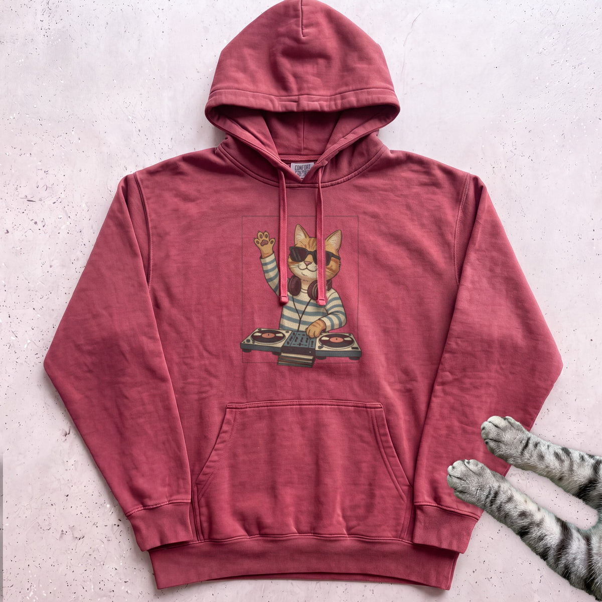 DJ Cat Headphones Hoodie - Crimson