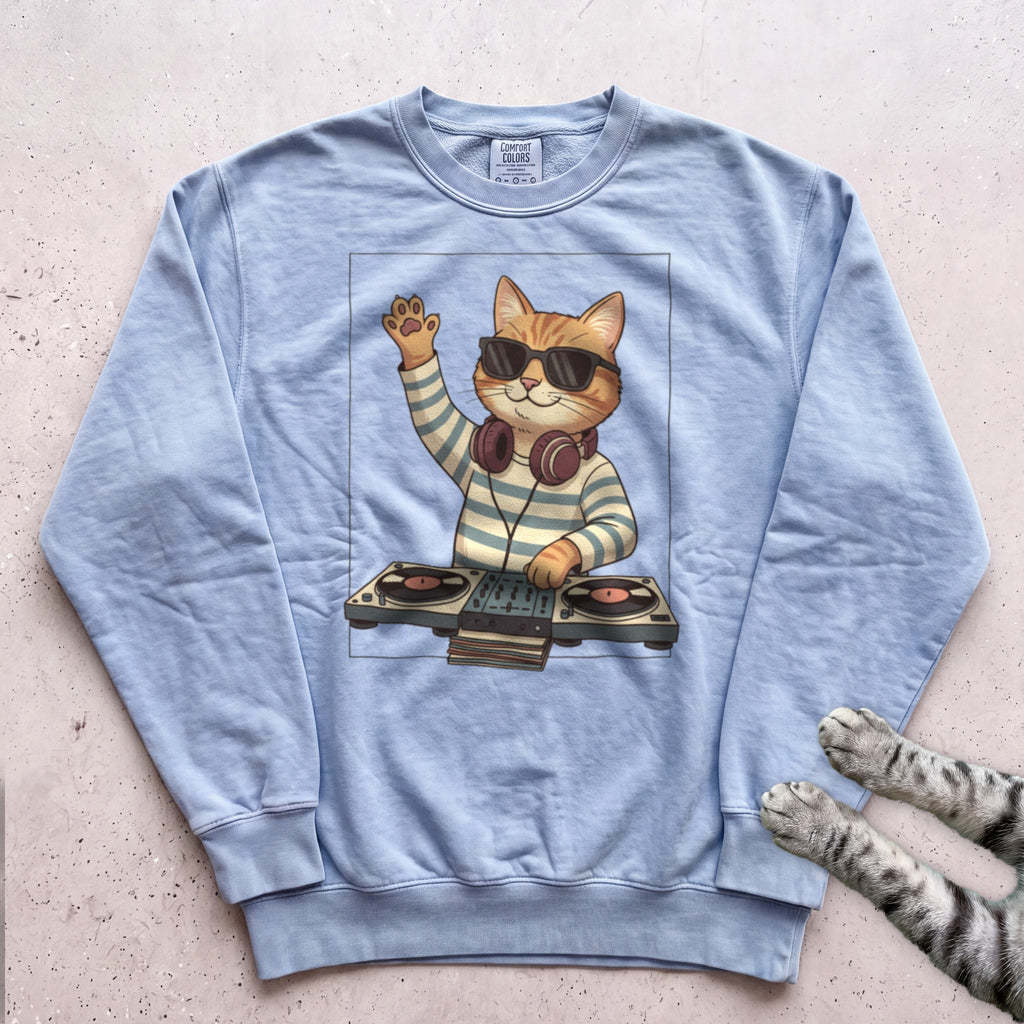 DJ Cat Headphones Sweatshirt - Chambray