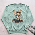 DJ Cat Headphones Sweatshirt - Light Green