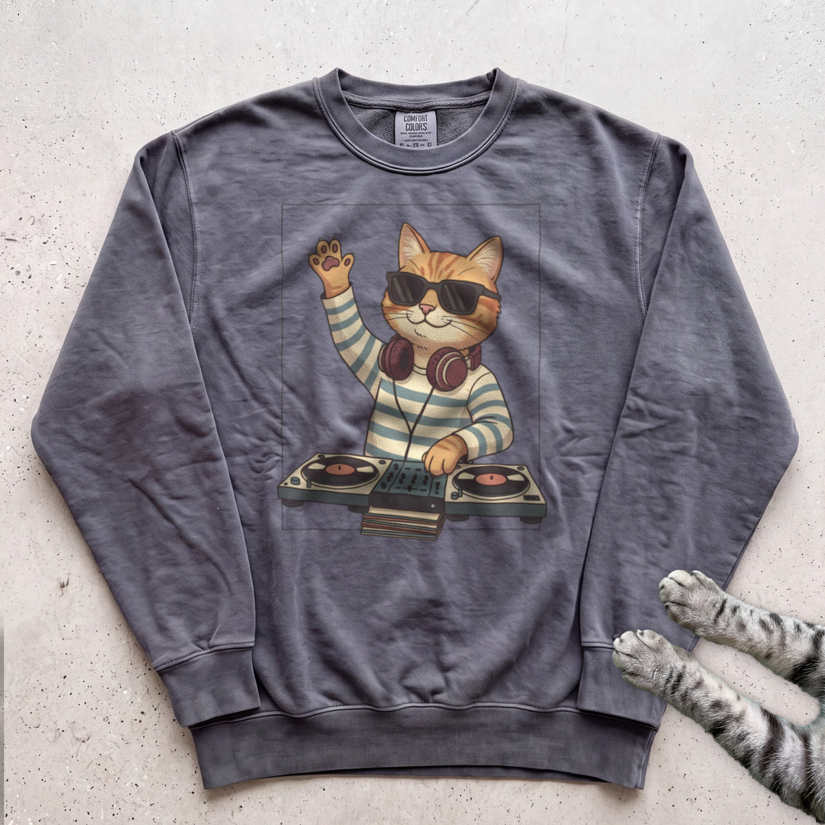 DJ Cat Headphones Sweatshirt - Pepper