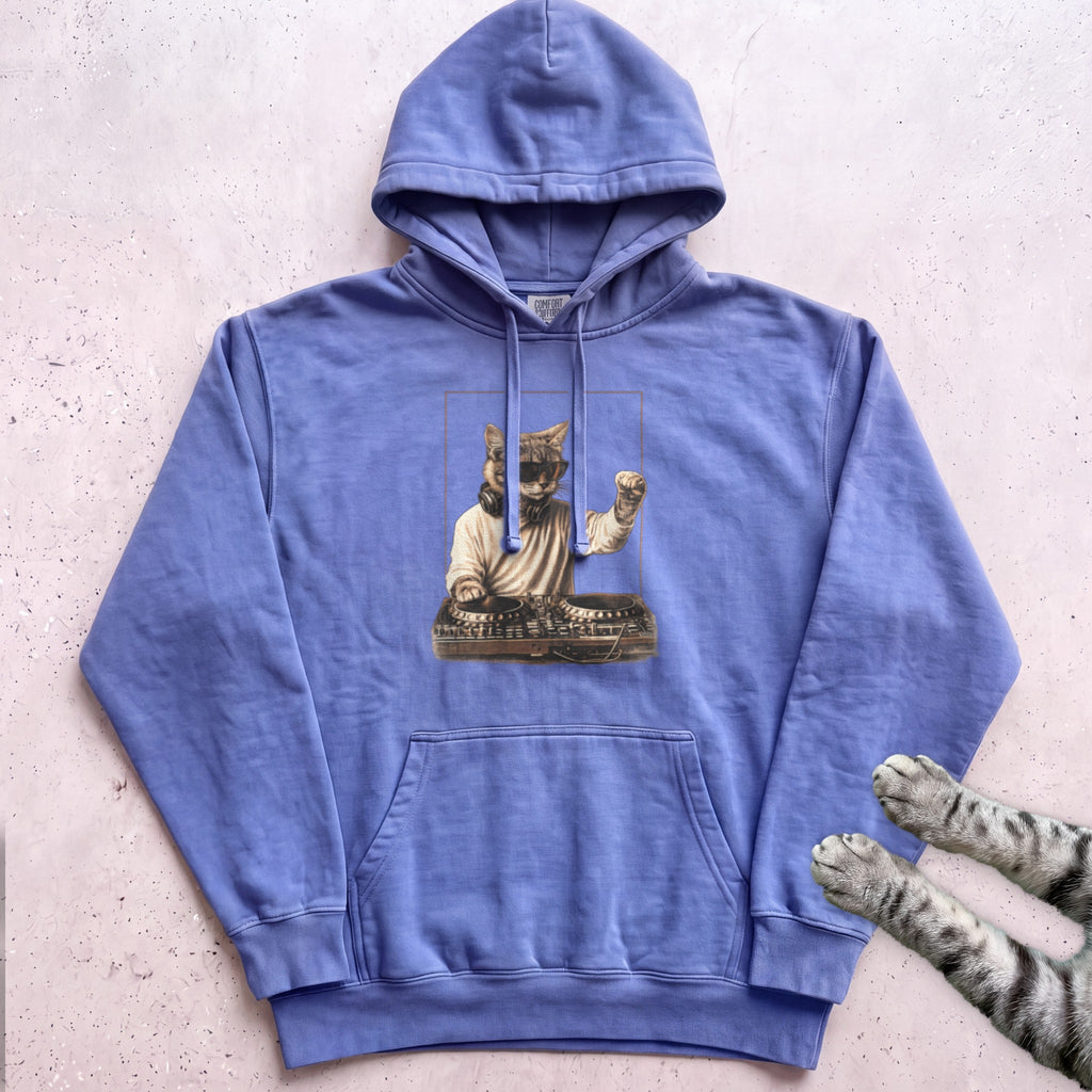 DJ Cat Vintage Mixer Hoodie - Flo Blue