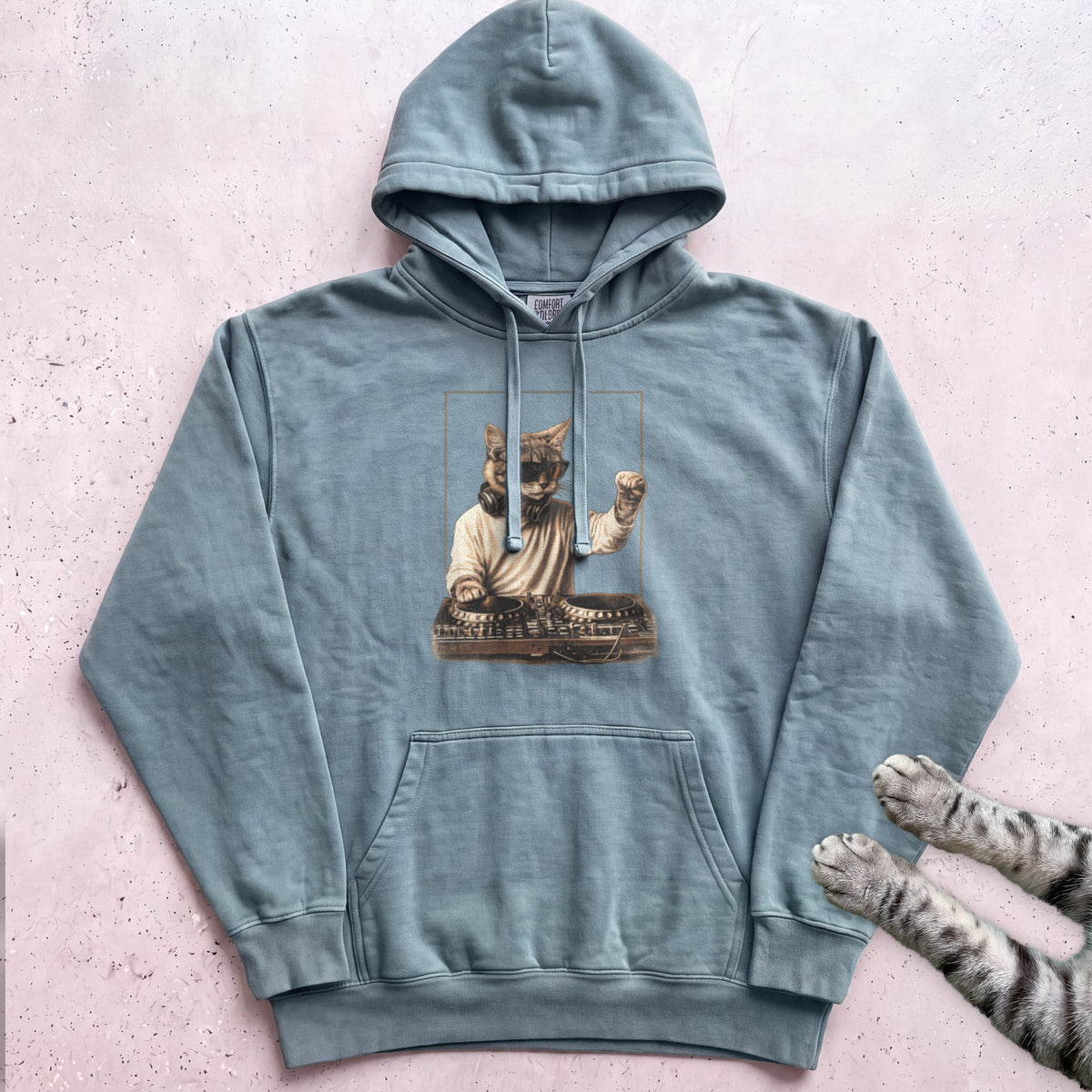 DJ Cat Vintage Mixer Hoodie - Seafoam