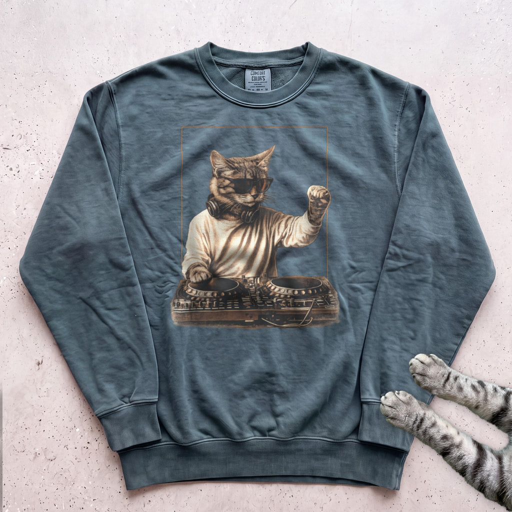DJ Cat Vintage Mixer Sweatshirt - Blue Spruce