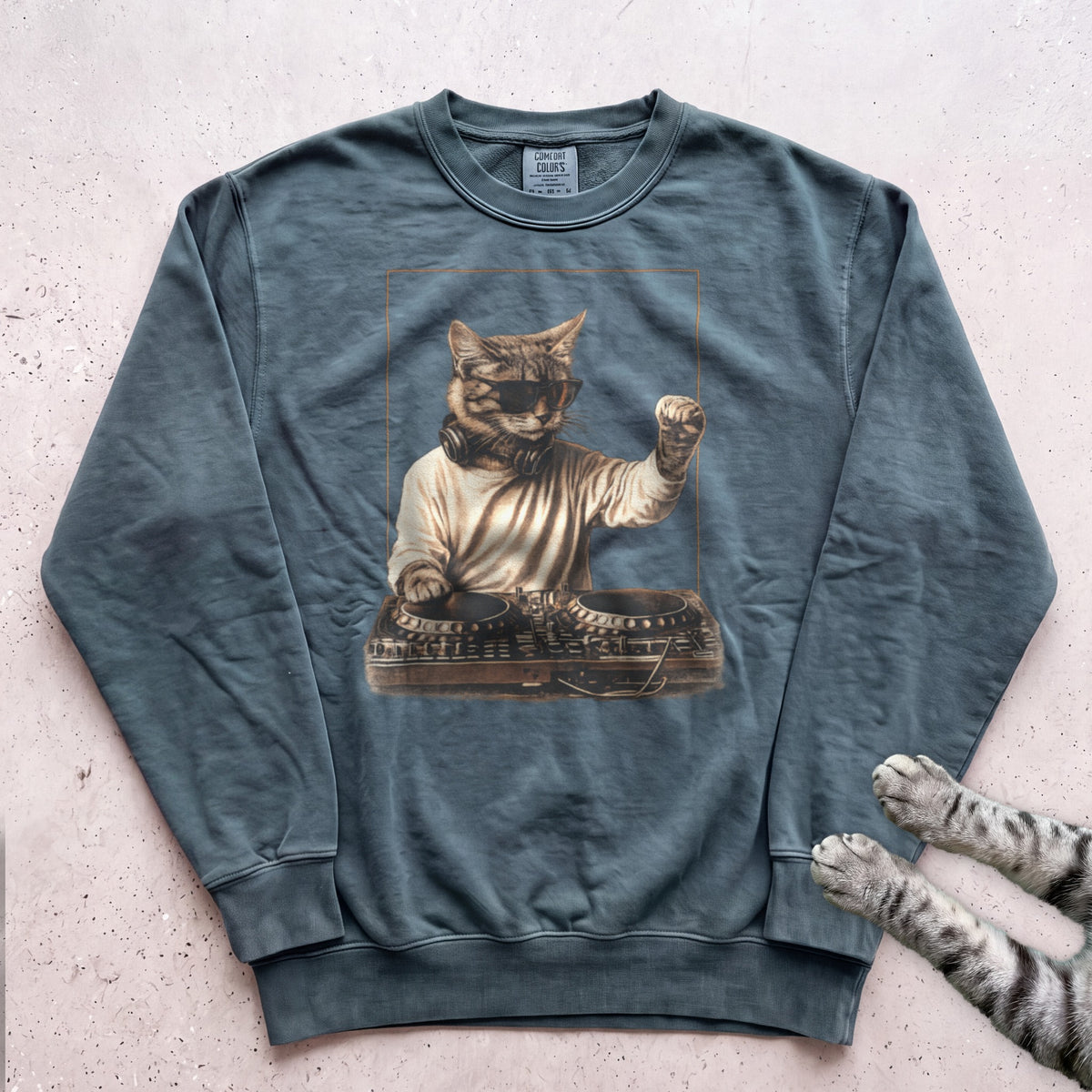 DJ Cat Vintage Mixer Sweatshirt - Blue Spruce