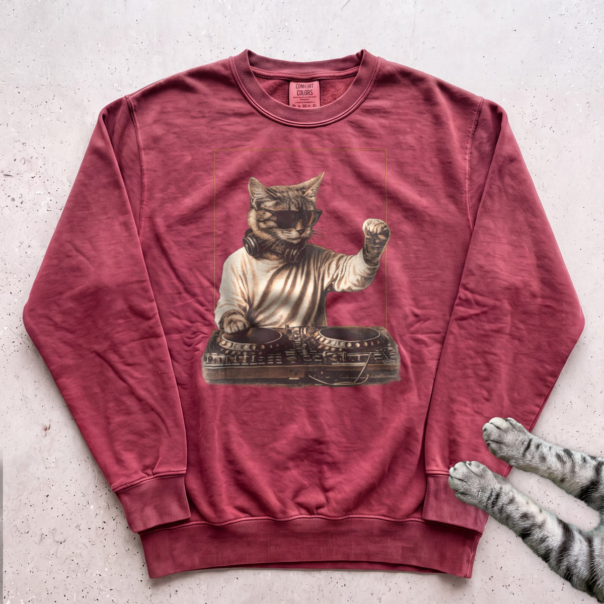 DJ Cat Vintage Mixer Sweatshirt - Crimson