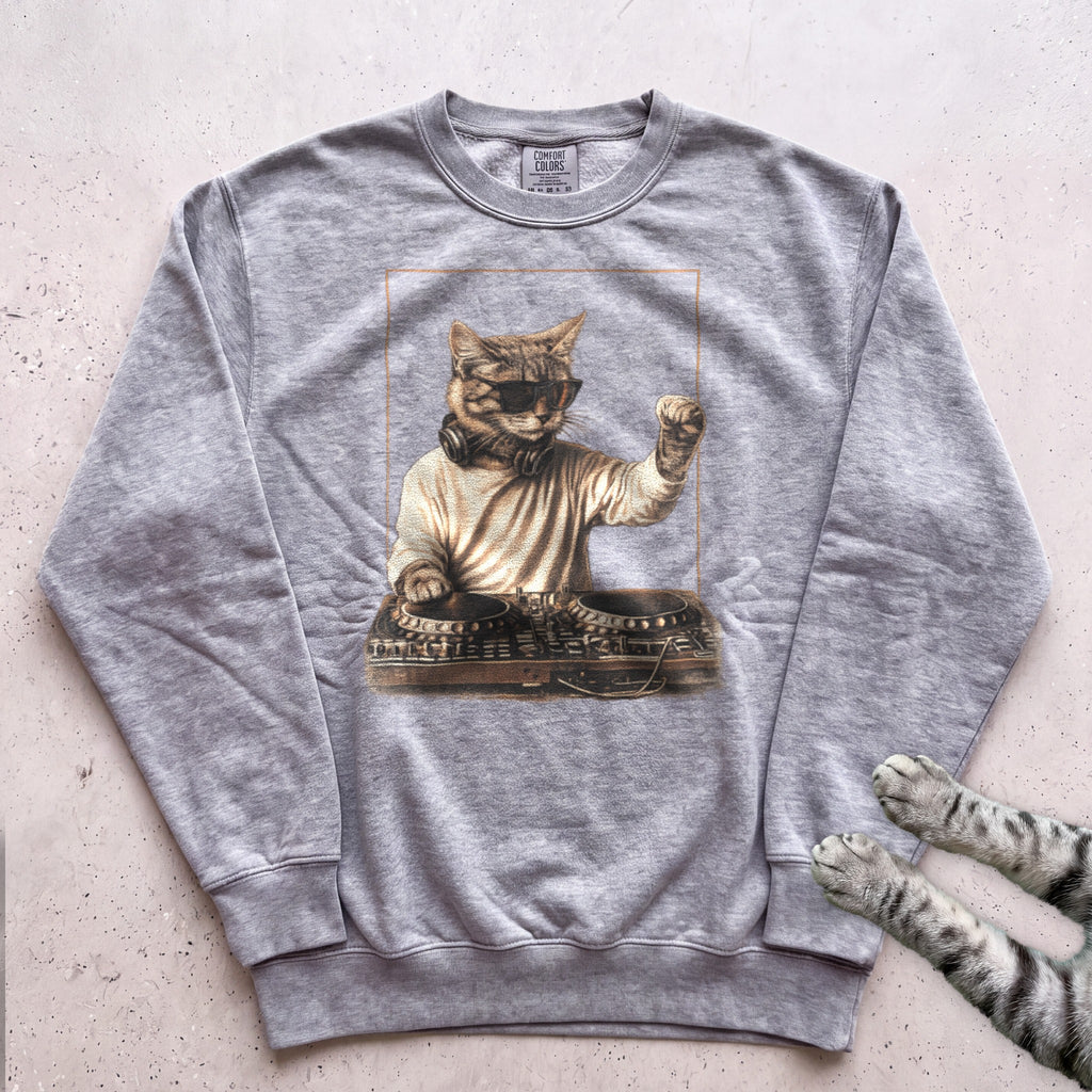 DJ Cat Vintage Mixer Sweatshirt - Grey