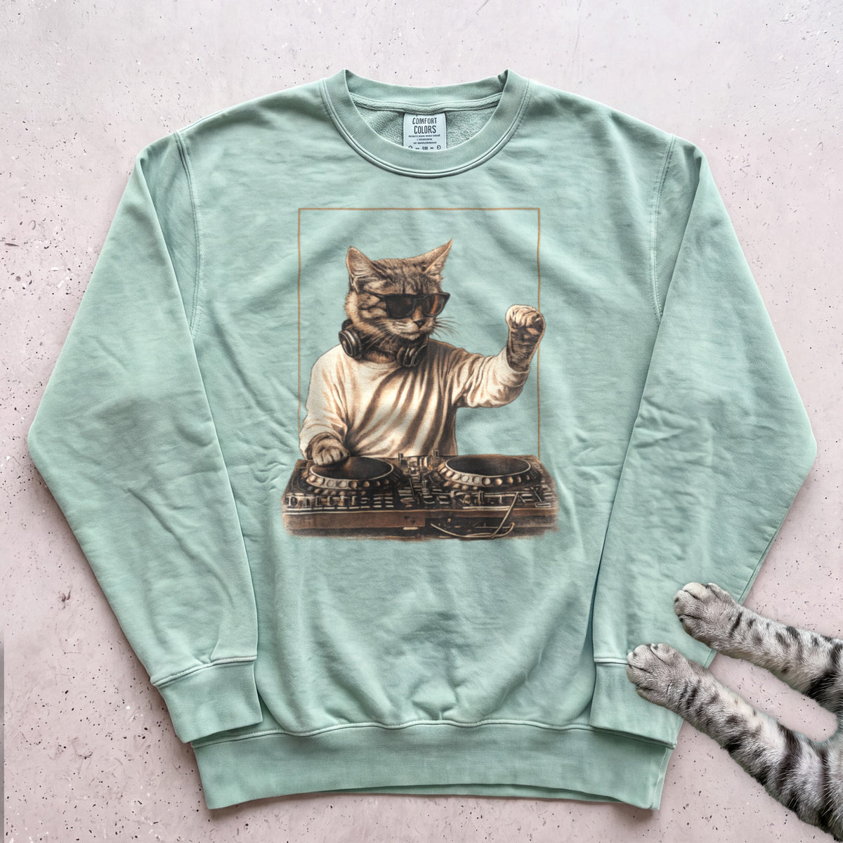 DJ Cat Vintage Mixer Sweatshirt - Light Green