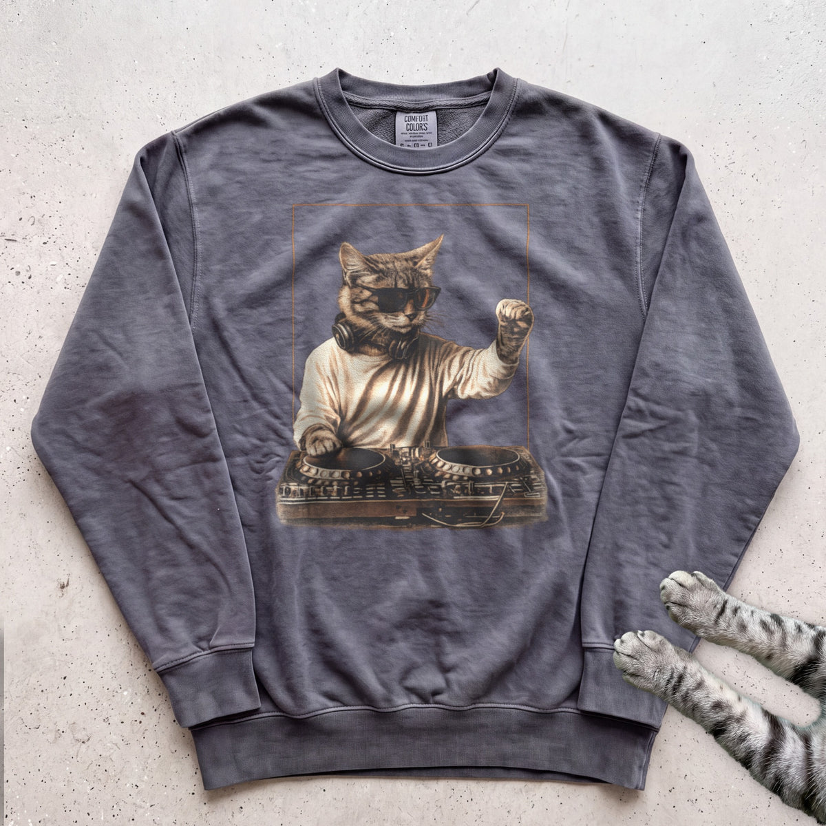 DJ Cat Vintage Mixer Sweatshirt - Pepper