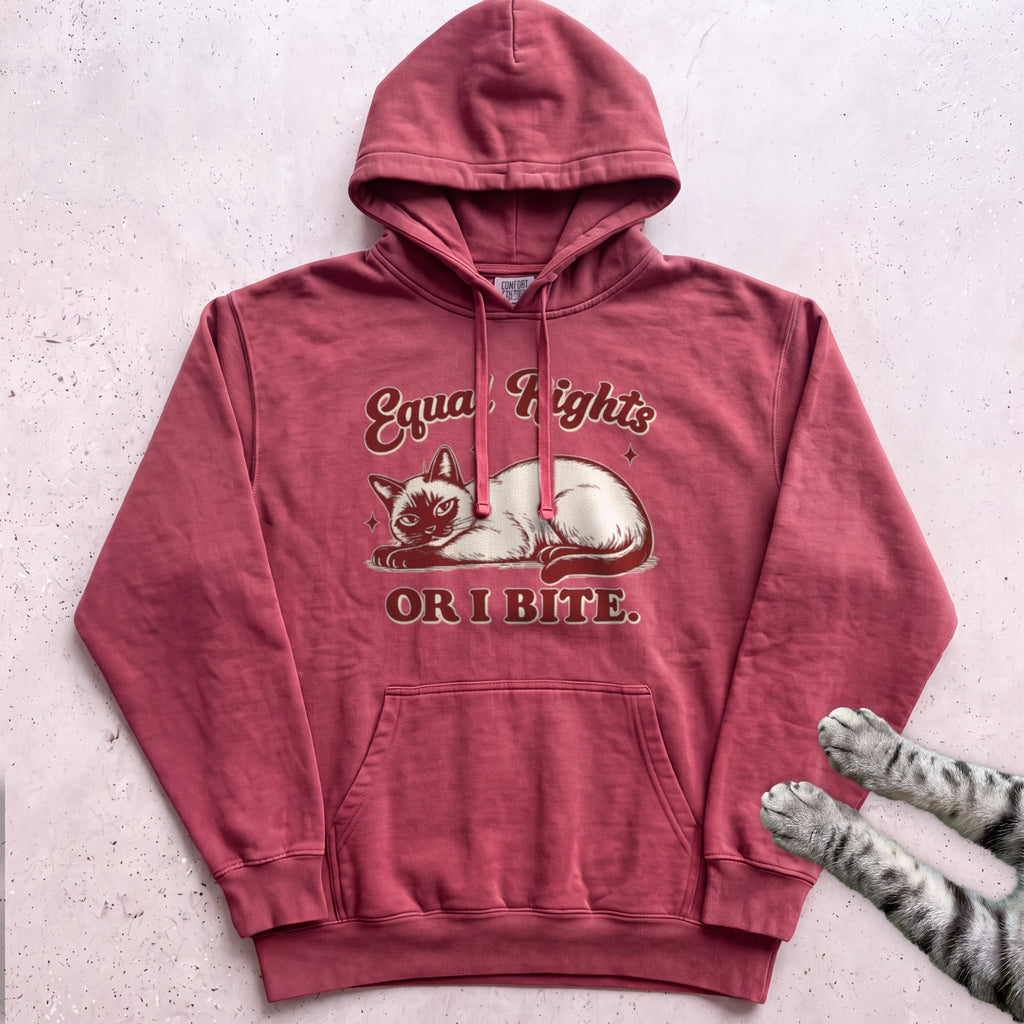 Equal Rights or I Bite Cat Hoodie - Crimson