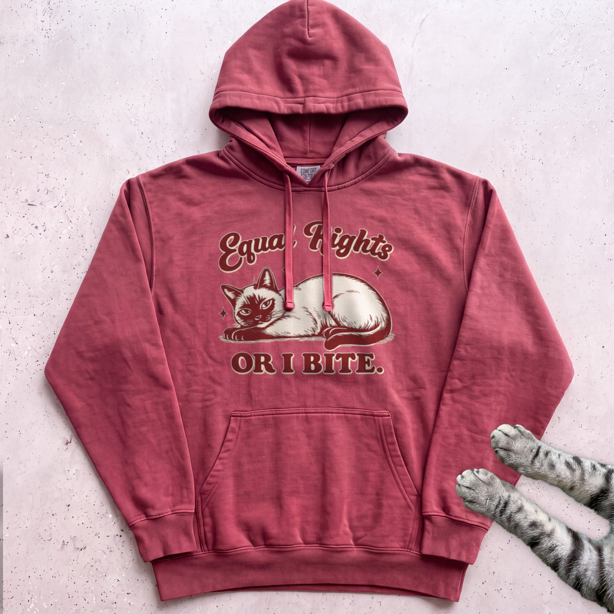 Equal Rights or I Bite Cat Hoodie - Crimson