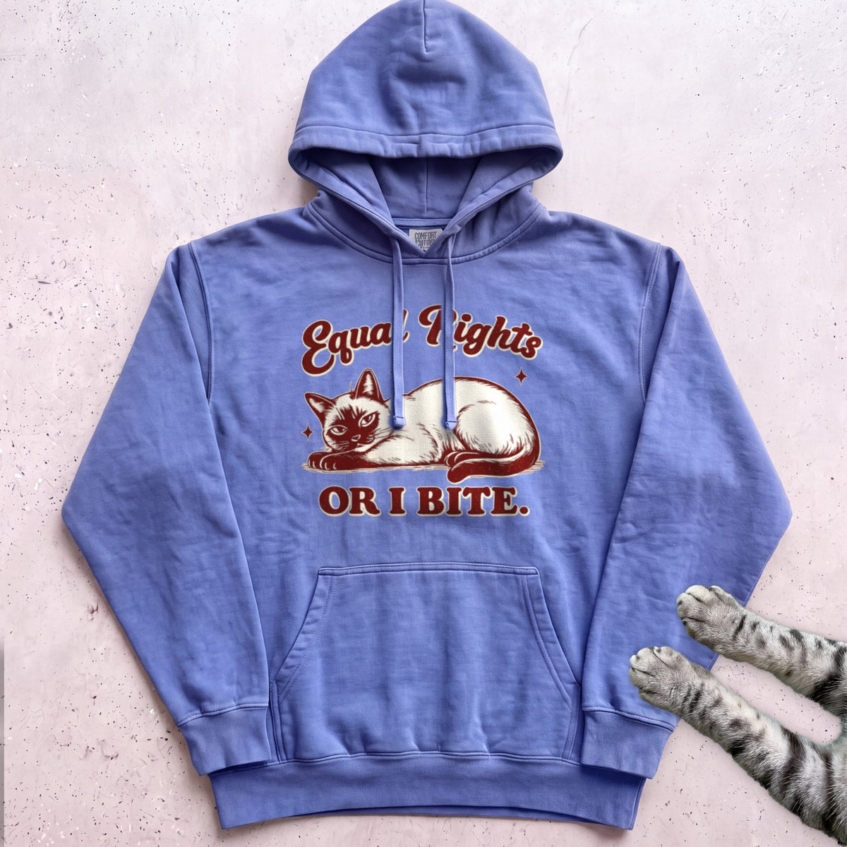Equal Rights or I Bite Cat Hoodie - Flo Blue