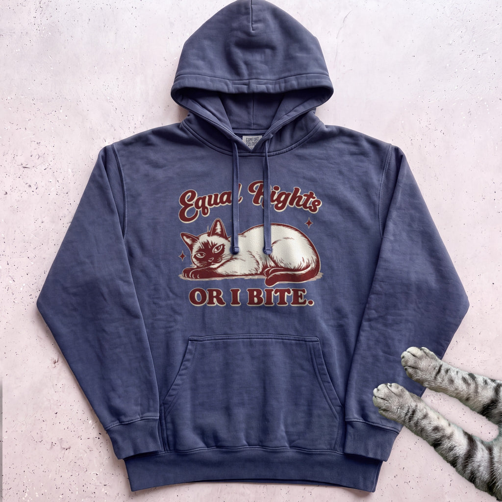 Equal Rights or I Bite Cat Hoodie - True Navy