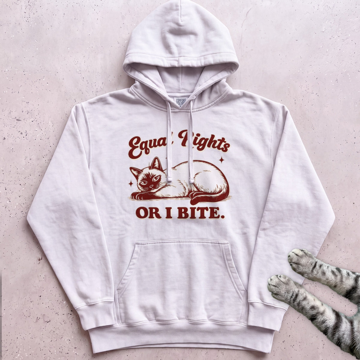 Equal Rights or I Bite Cat Hoodie - White