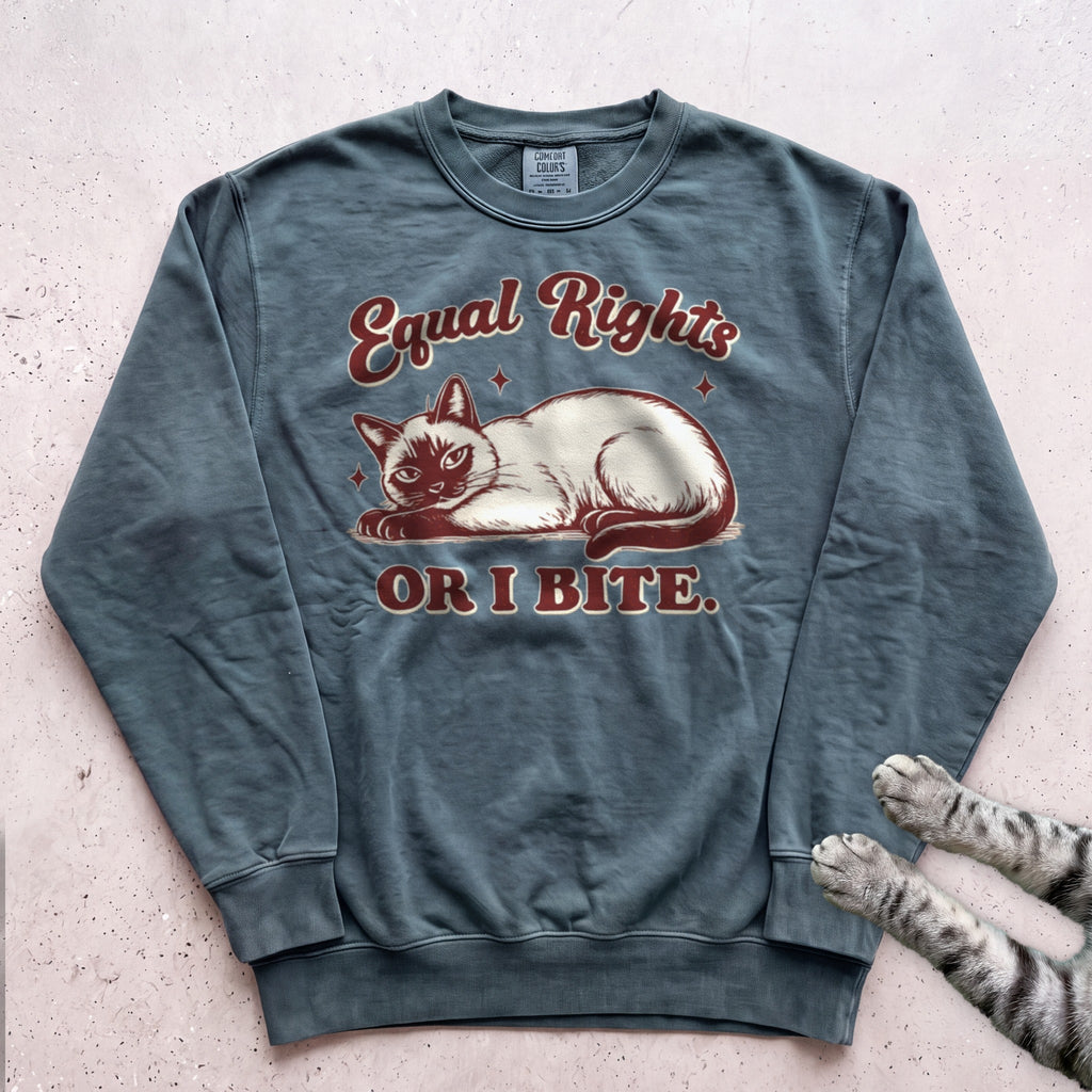 Equal Rights or I Bite Cat Sweatshirt - Blue Spruce