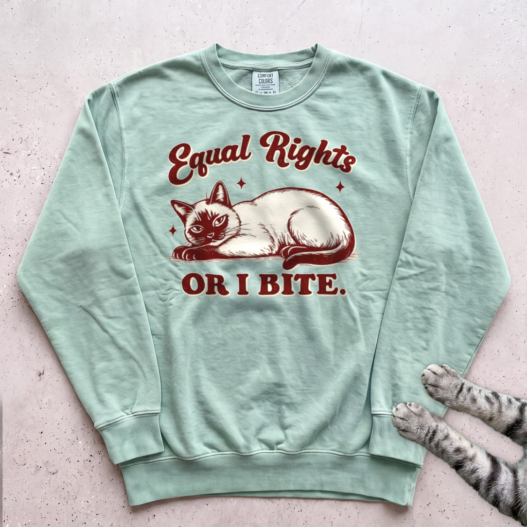 Equal Rights or I Bite Cat Sweatshirt - Light Green