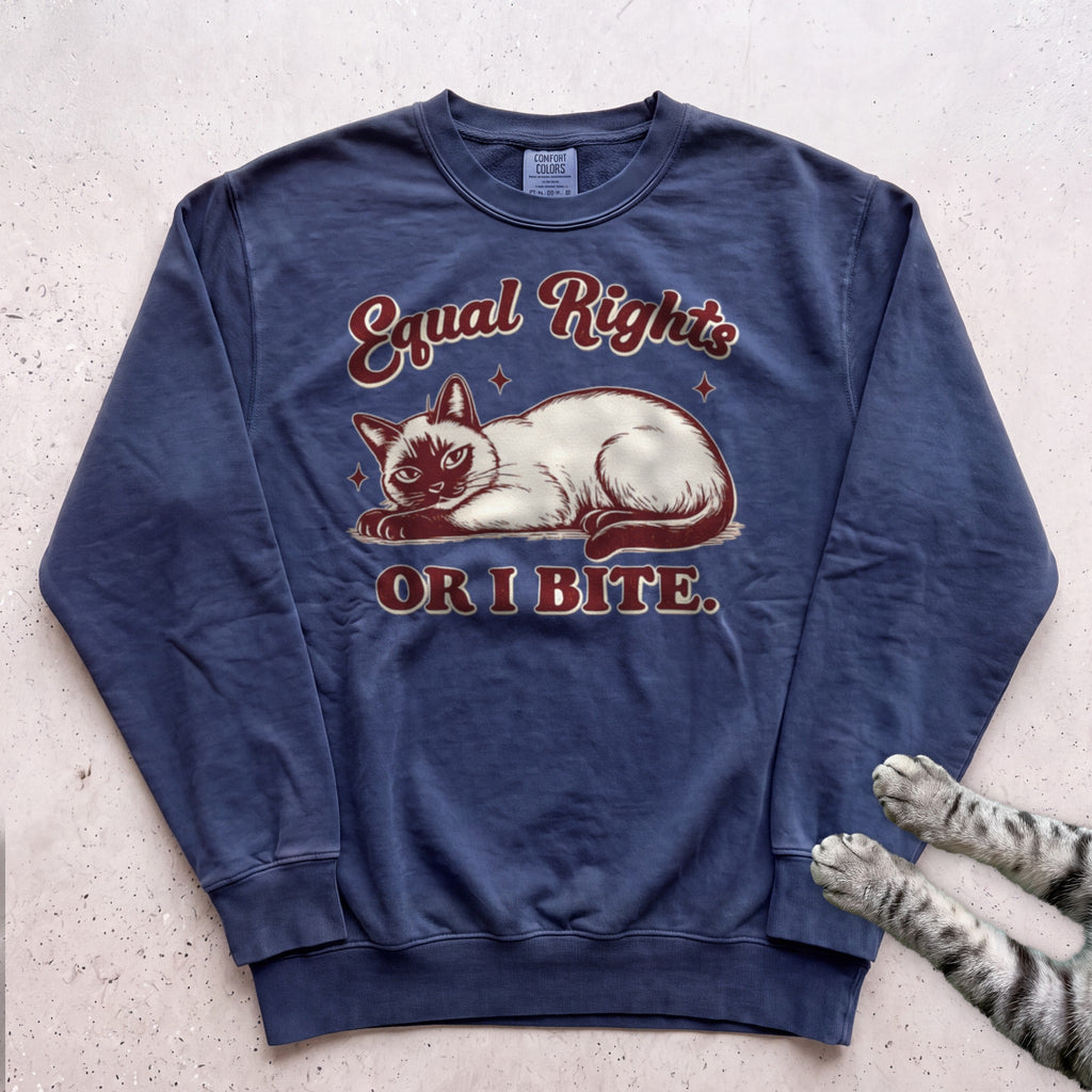 Equal Rights or I Bite Cat Sweatshirt - True Navy