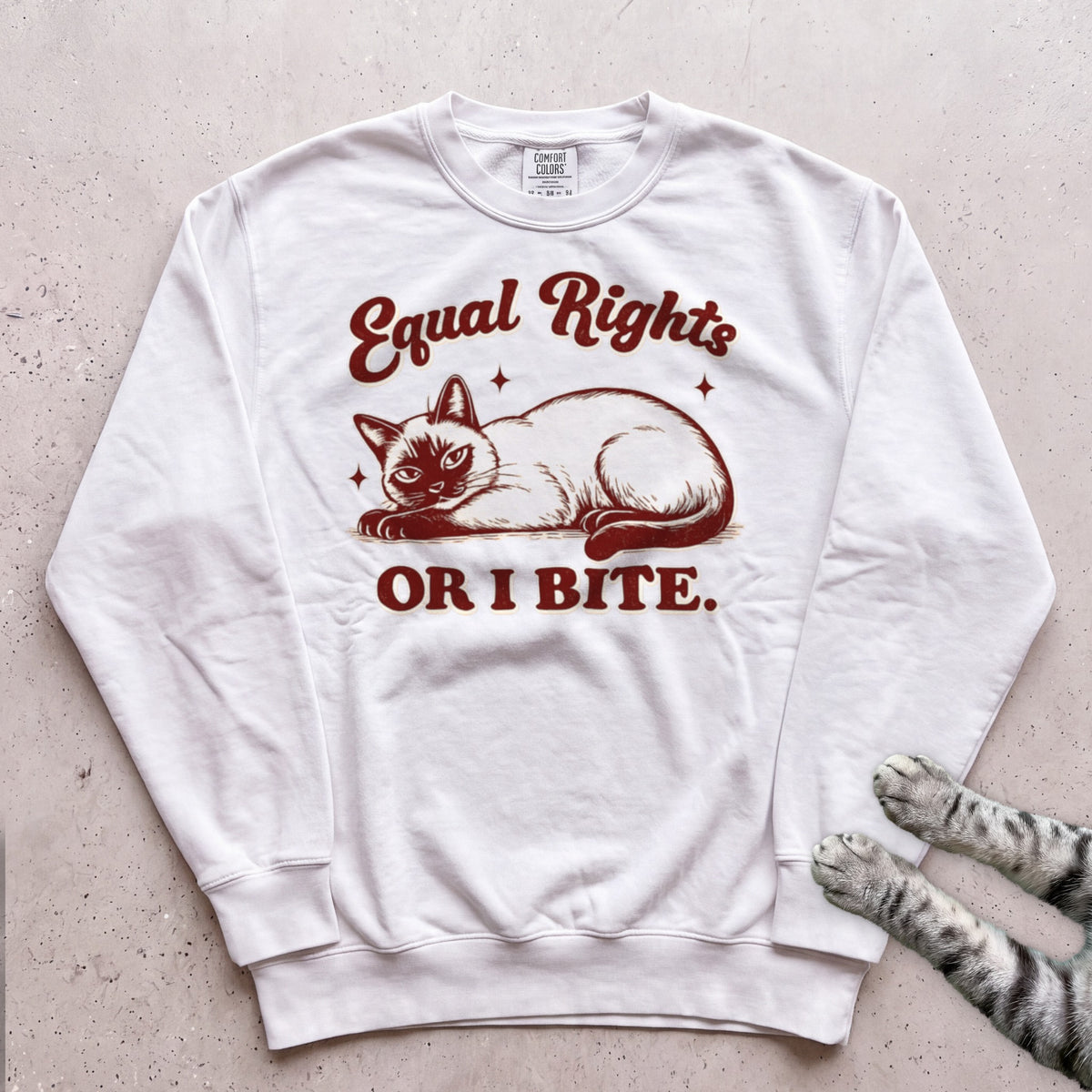 Equal Rights or I Bite Cat Sweatshirt - White