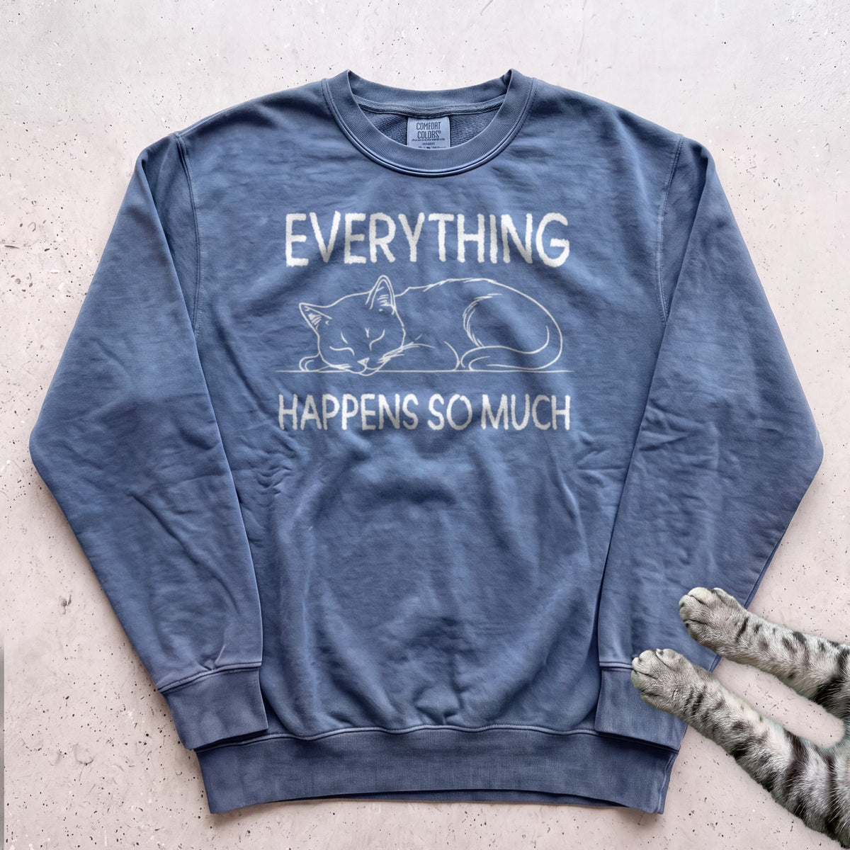 Everything Happens So Much Cat Sweatshirt - Blue Jean