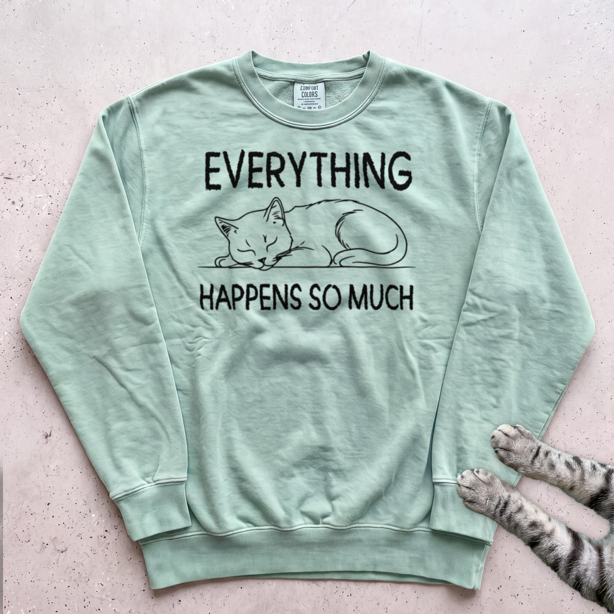 Everything Happens So Much Cat Sweatshirt - Light Green