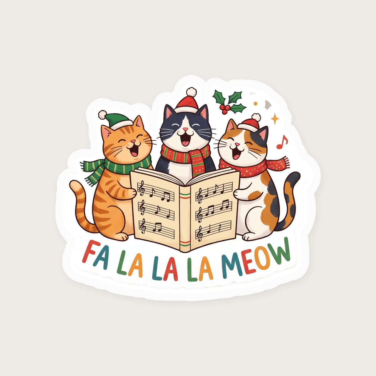 Fa La La La Meow Caroling Cats Sticker print detail