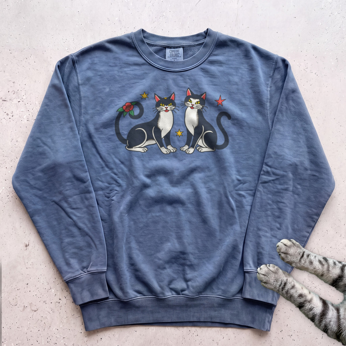 Festive Black & White Cats Sweatshirt - Blue Jean
