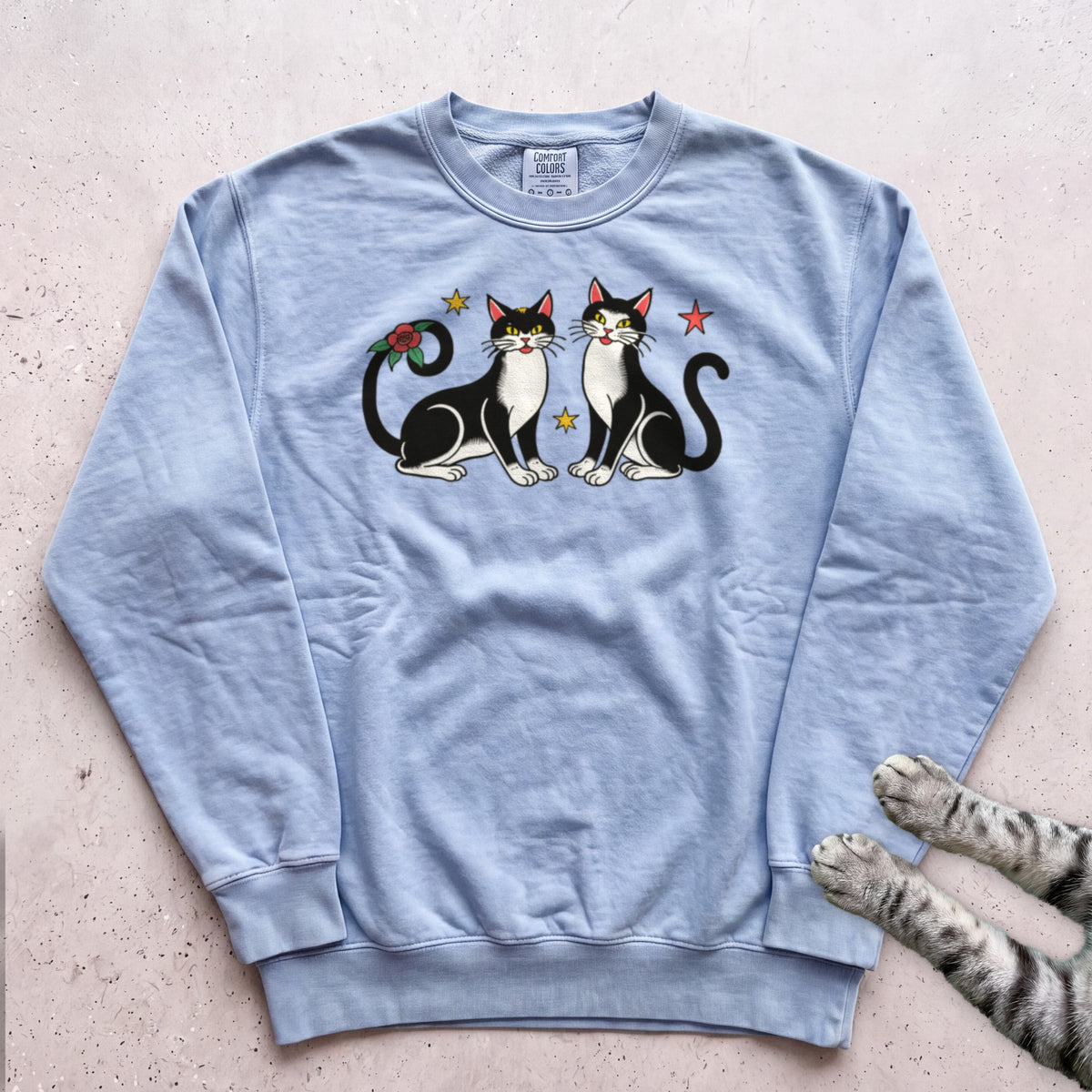 Festive Black & White Cats Sweatshirt - Chambray