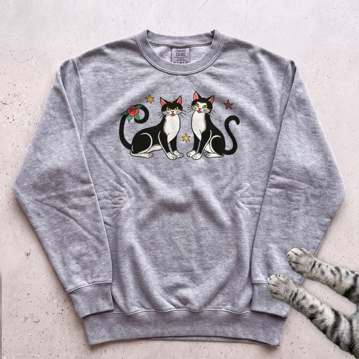 Festive Black & White Cats Sweatshirt - Grey