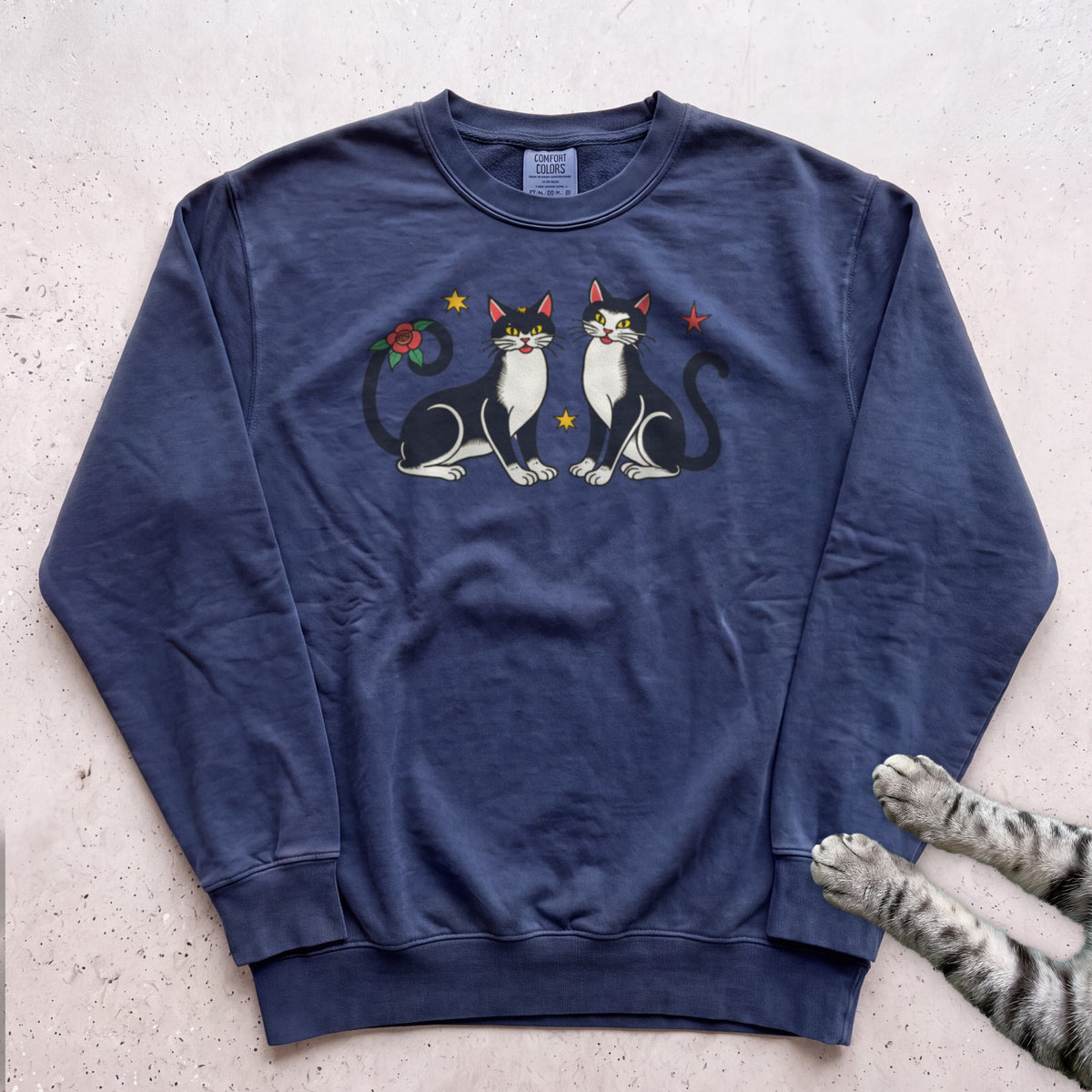 Festive Black & White Cats Sweatshirt - True Navy