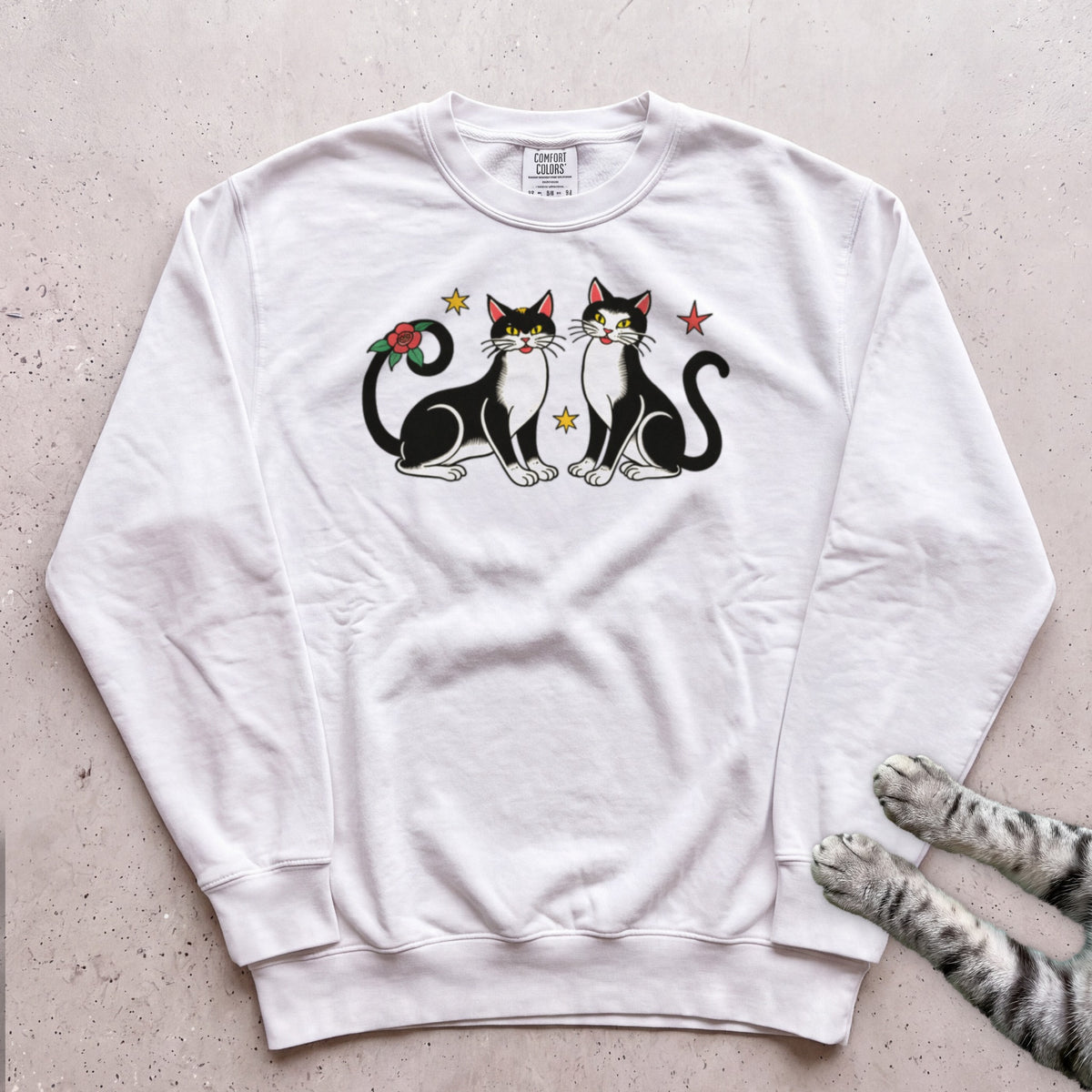 Festive Black & White Cats Sweatshirt - White