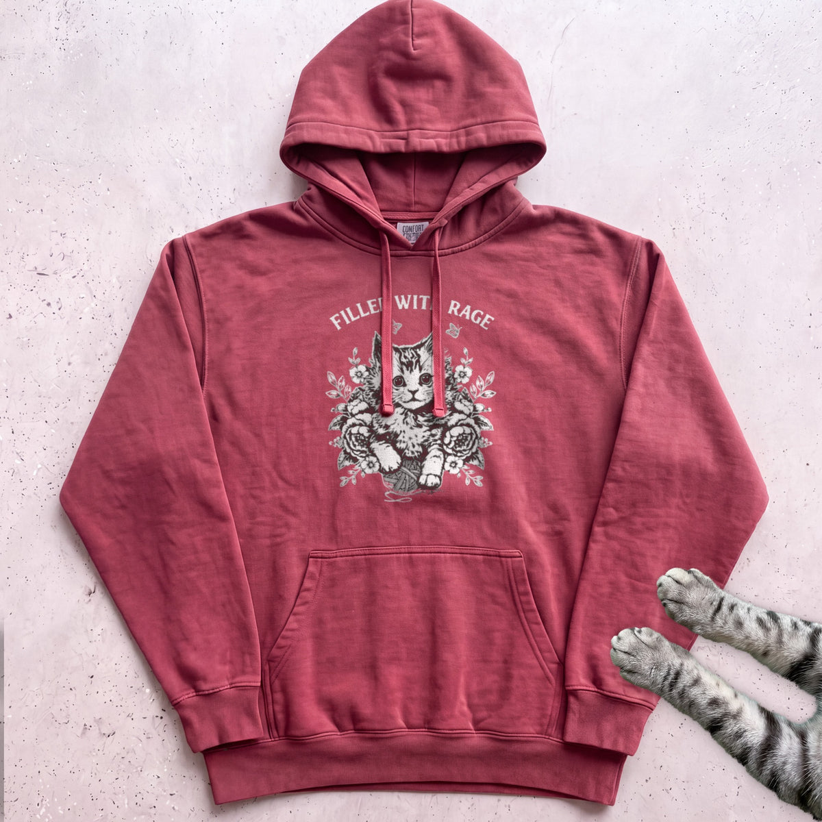 Filled With Rage Cat Hoodie - Crimson